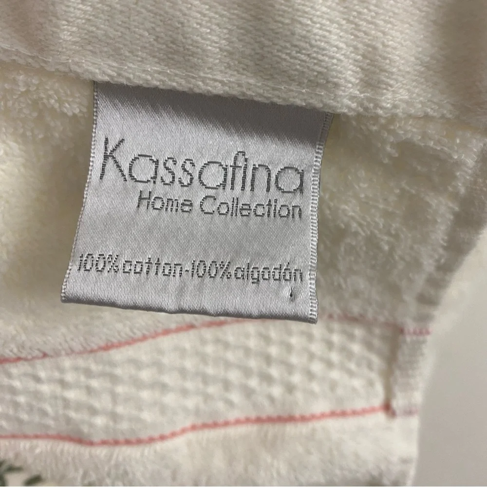 Kassafina Vtg Ivory Bath Towel Embroidered Pink Peach Green Taupe Floral 48x26